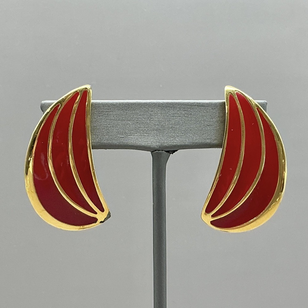 Napier Earrings Red Enamel Teardrop Stud Womens Gold Tone Statement Jewelry